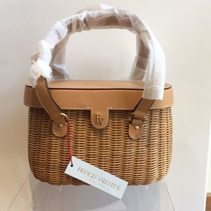 Frances Valentine Arielle basket handbag. Natural with tan leather trim. NWT.